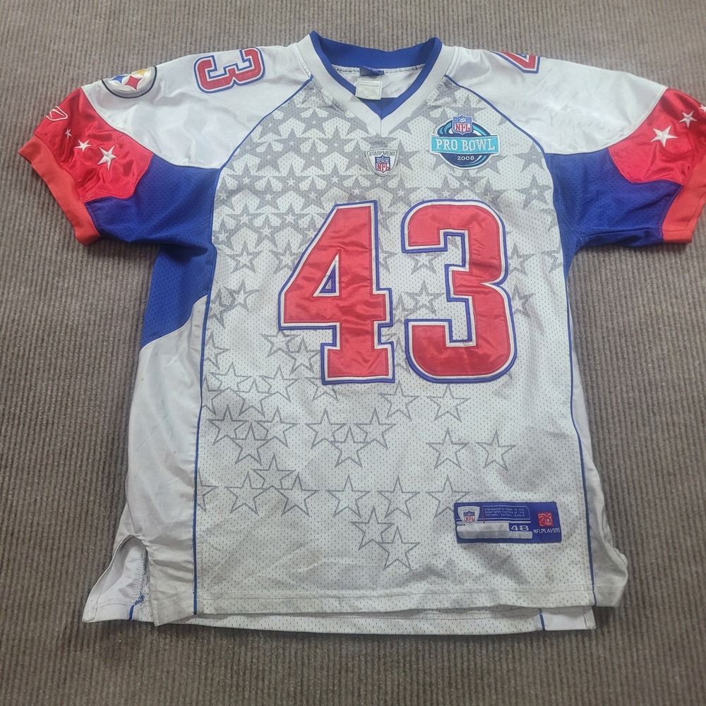 Reebok NFL Pro Bowl 2008 Jersey Troy Polamalu AFC 43 Steelers White Blue Red 48